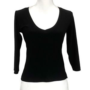 Sympli black stretch jersey v-neck 3/4 sleeve top crop Athleisure balletcore 8